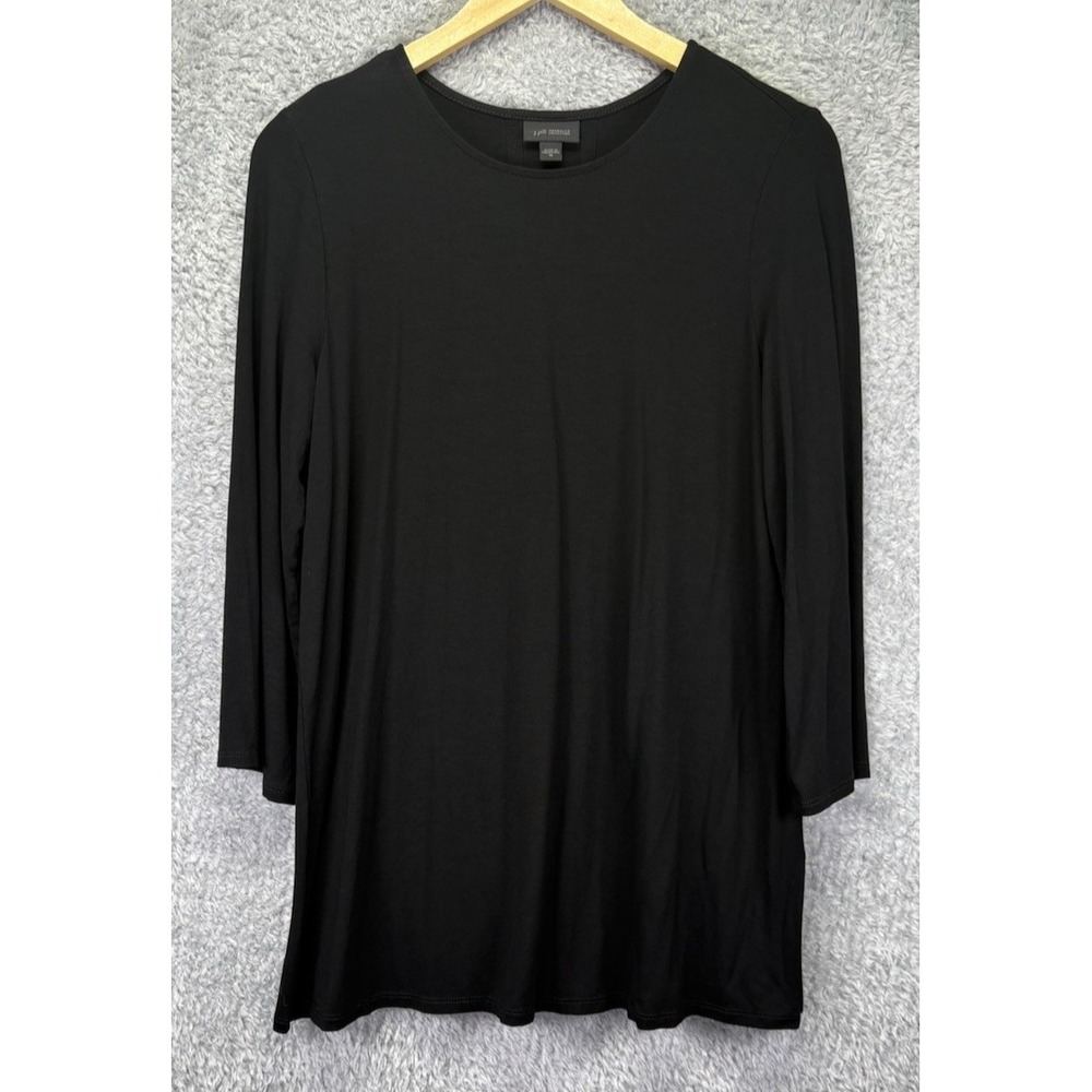 J Jill Wearever Womens M Black Tunic Top Long Sleeve Pleated Back Lagenlook
